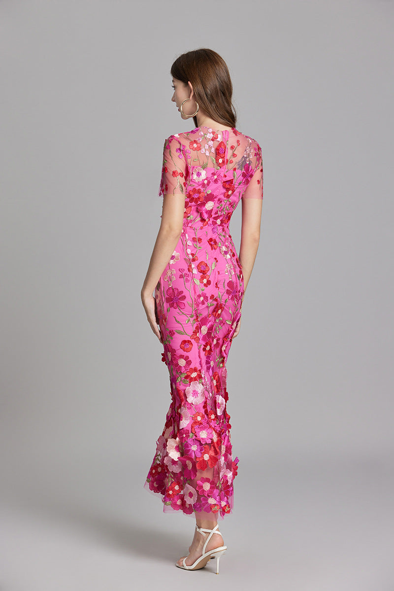 3D Floral Embroidered Lace Mermaid Dress