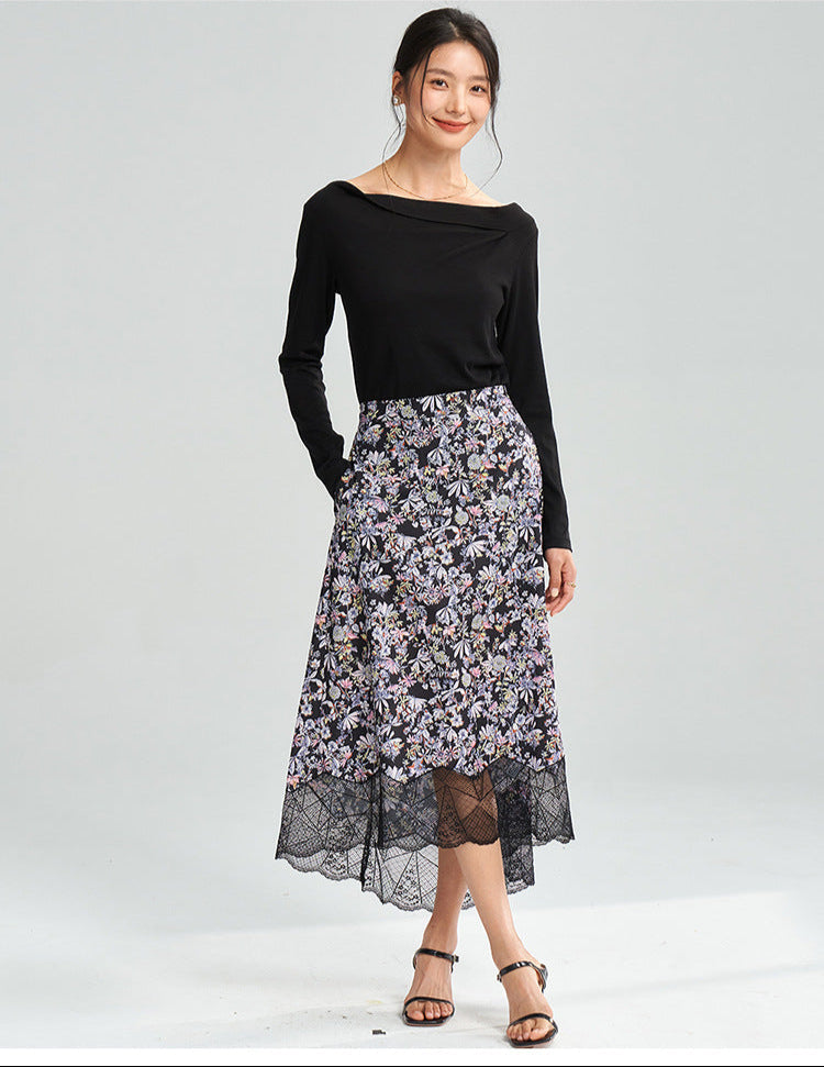 Vogue Garden High-Waist Asymmetric Floral Skirt