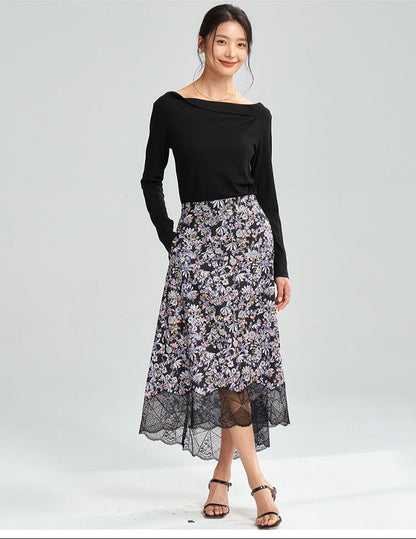 Vogue Garden High-Waist Asymmetric Floral Skirt