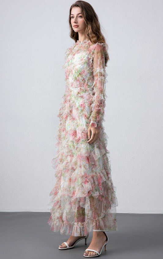 Elegant Floral Princess Maxi Dress