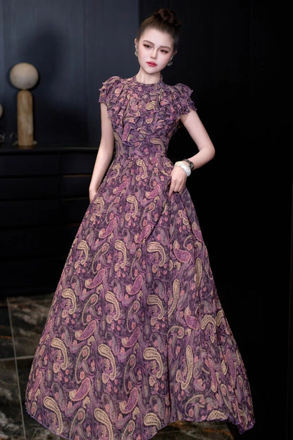 Vintage Rouge Printed Long Dress