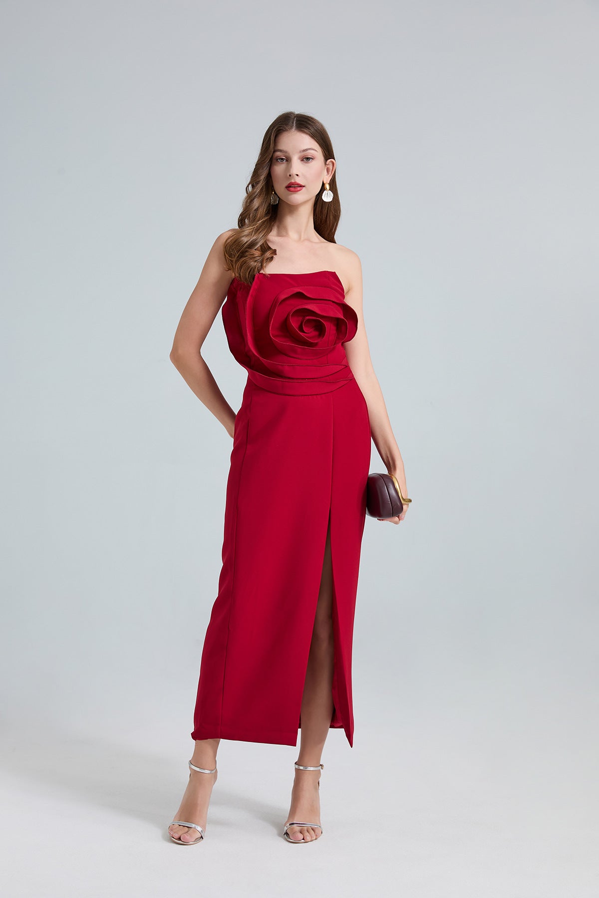 Rose Detail One-Shoulder Mermaid Evening Dress