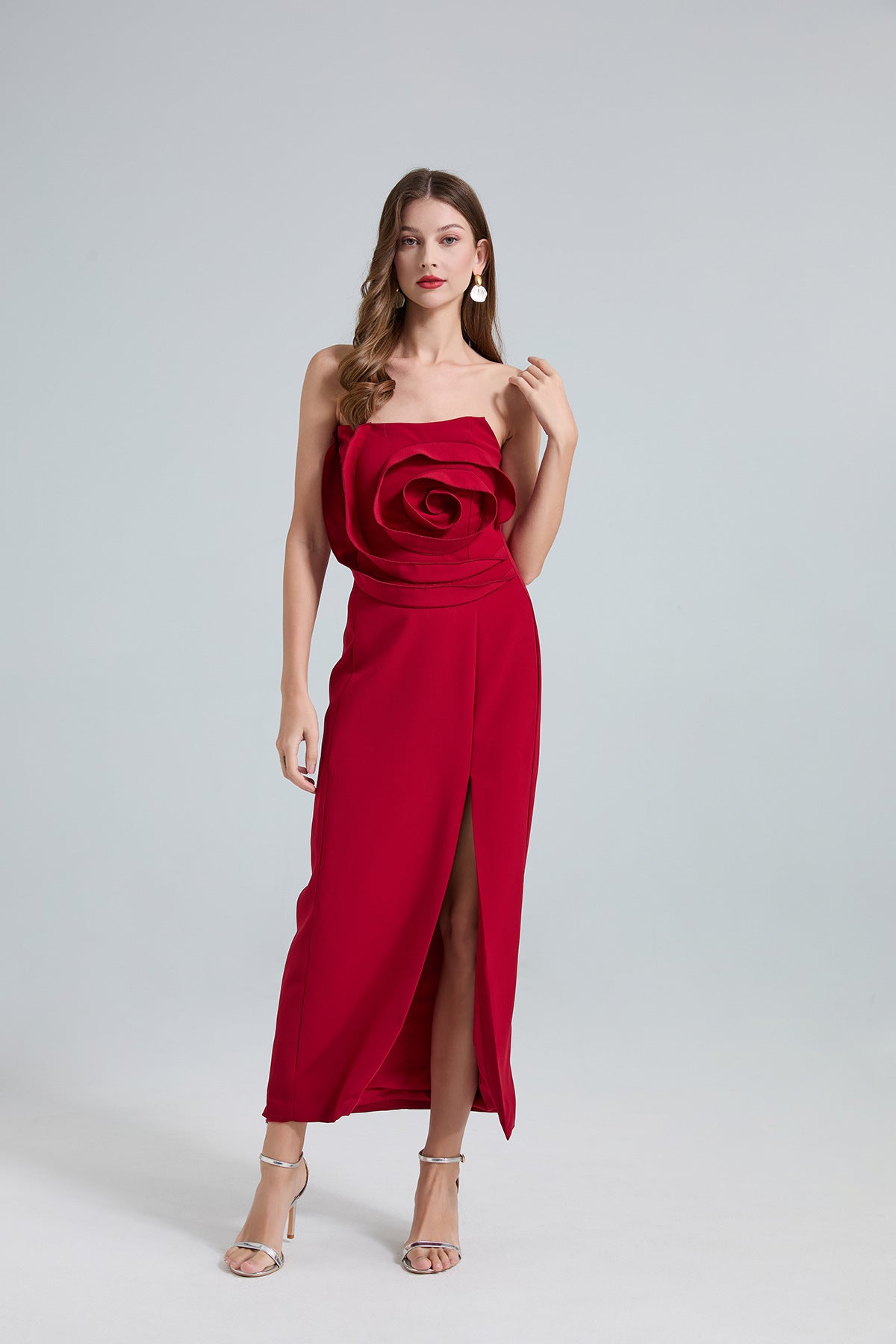 Rose Detail One-Shoulder Mermaid Evening Dress
