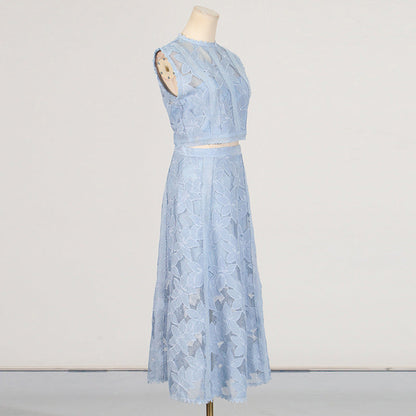 Embroidered Sleeveless Crop Top and Long Skirt Set