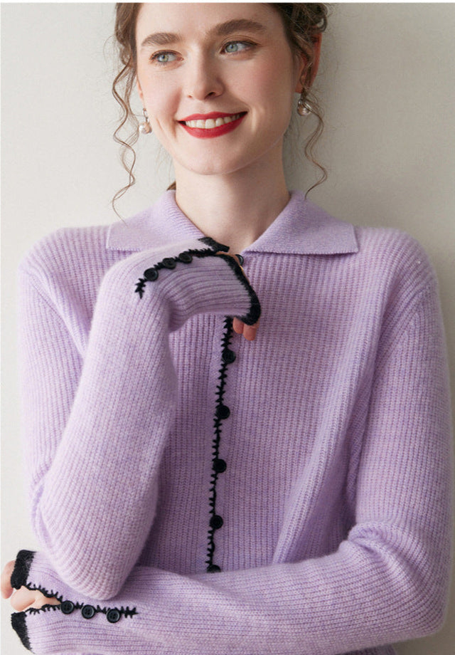 Color-Block Cashmere Cardigan