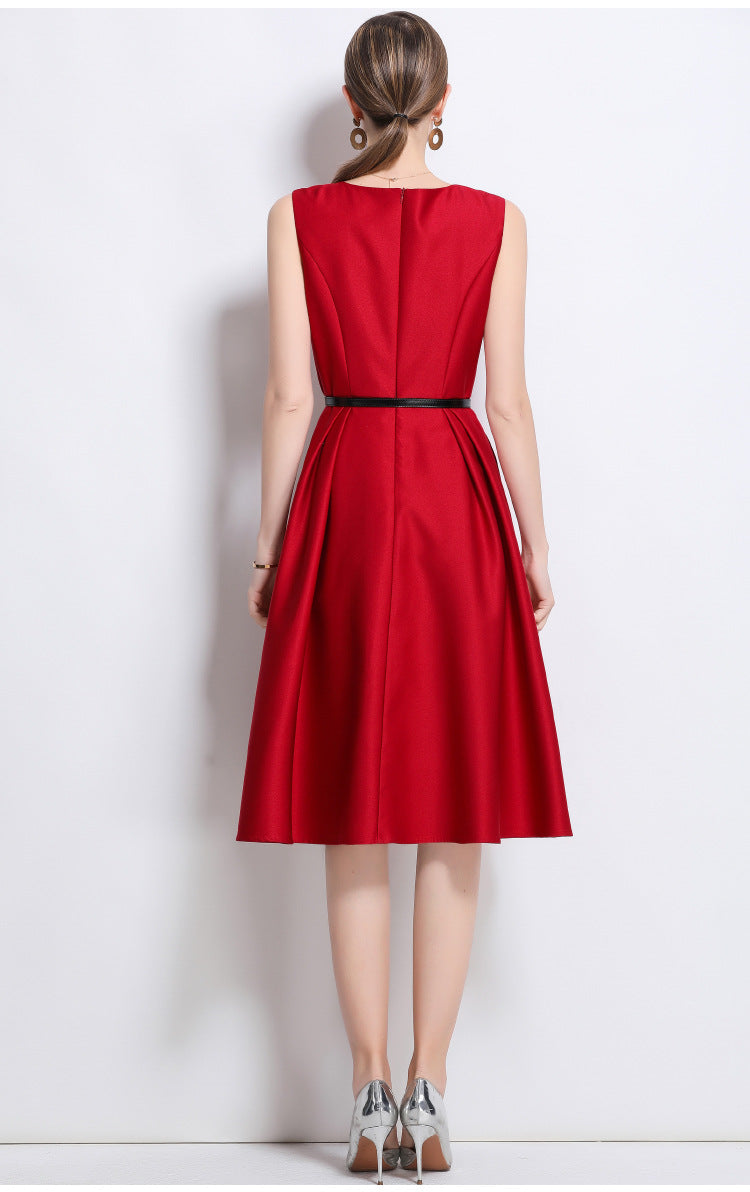 Elegant Sleeveless A-Line Dress in Red