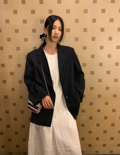Navy Striped Oversized Blazer