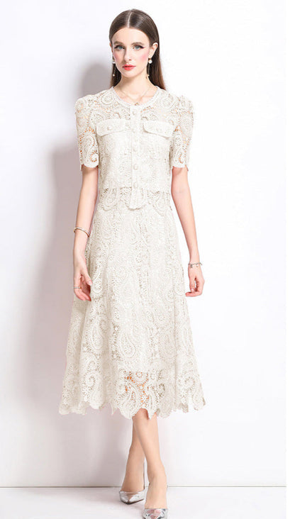 Retro Waterproof Lace Two-Piece Set