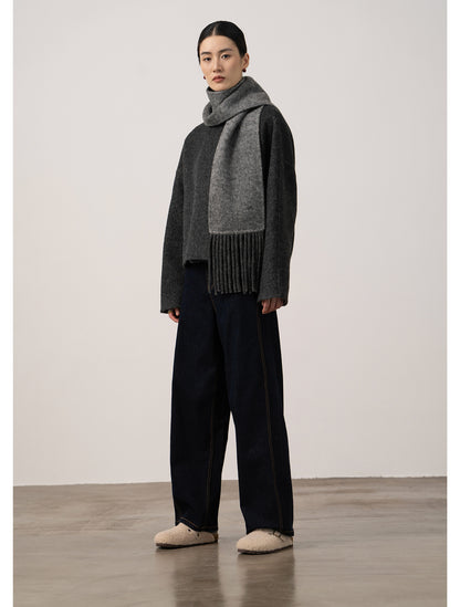 Alpaca Wool Short Double-Sided Coat with Scarf Detail