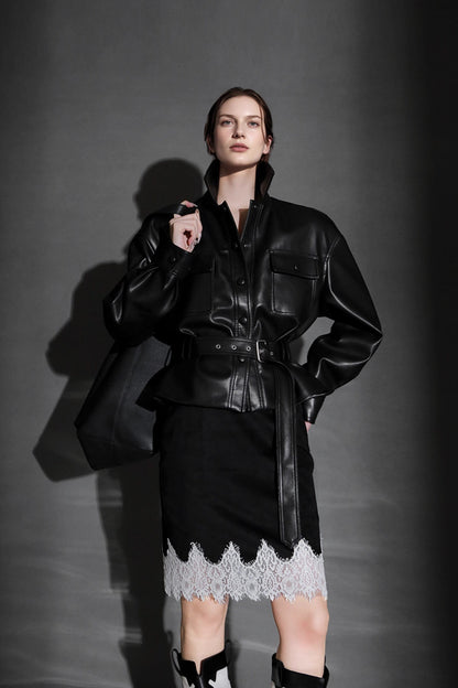 Polo Collar Genuine Lamb Leather Jacket