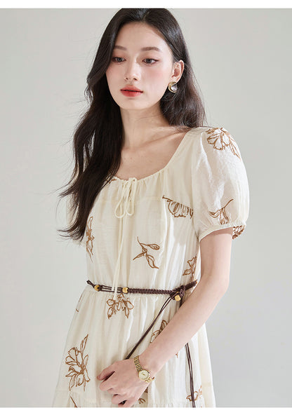 Seraphina Embroidered Square Neck Midi Dress