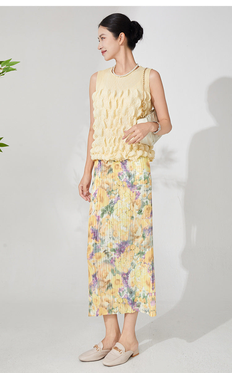 Floral Touch Two-Piece Set – Yellow Crop Top & Skirt