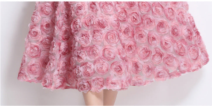 3D Rose Appliqué Strappy Midi Dress