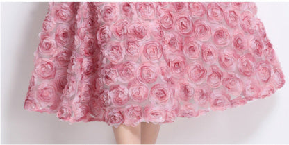 3D Rose Appliqué Strappy Midi Dress