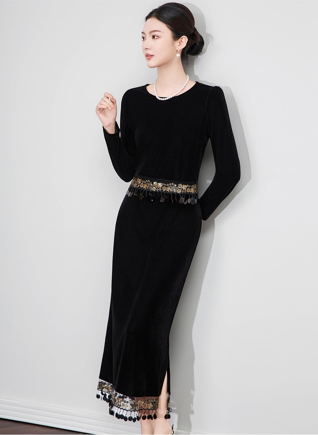 Velvet Fringe Detail Two-Piece Skirt & Top Set