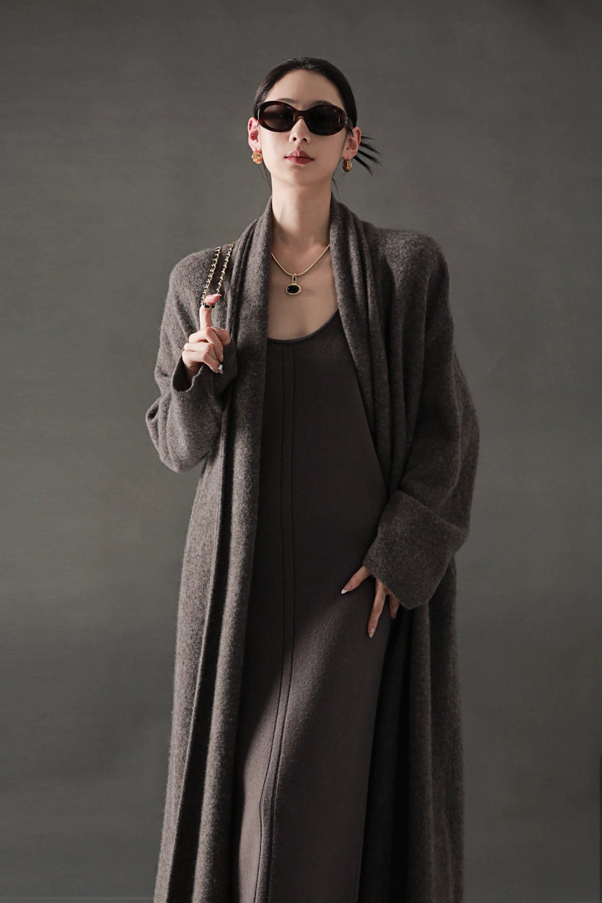Minimalist Cashmere-Blend Wool Long Cardigan