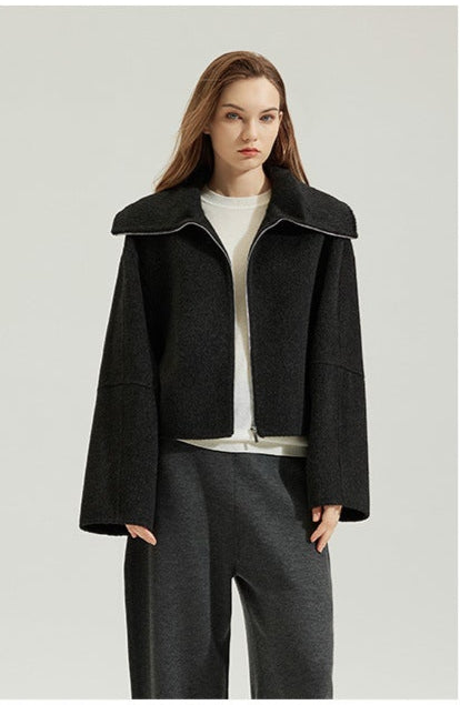 Alpaca Wool Short Coat – Reversible Zippered Wool Jacket