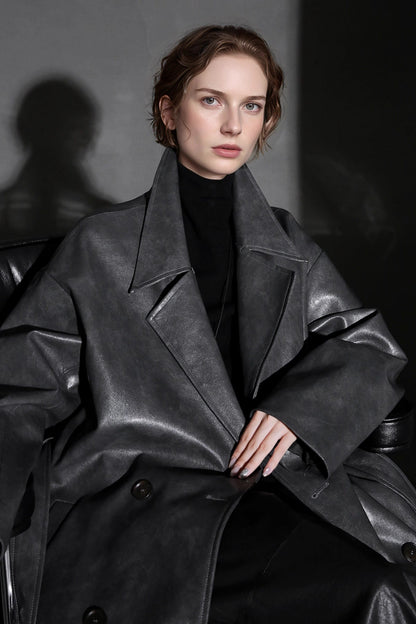 Luxury Genuine Sheepskin Trench Coat – Elegant & Timeless Design