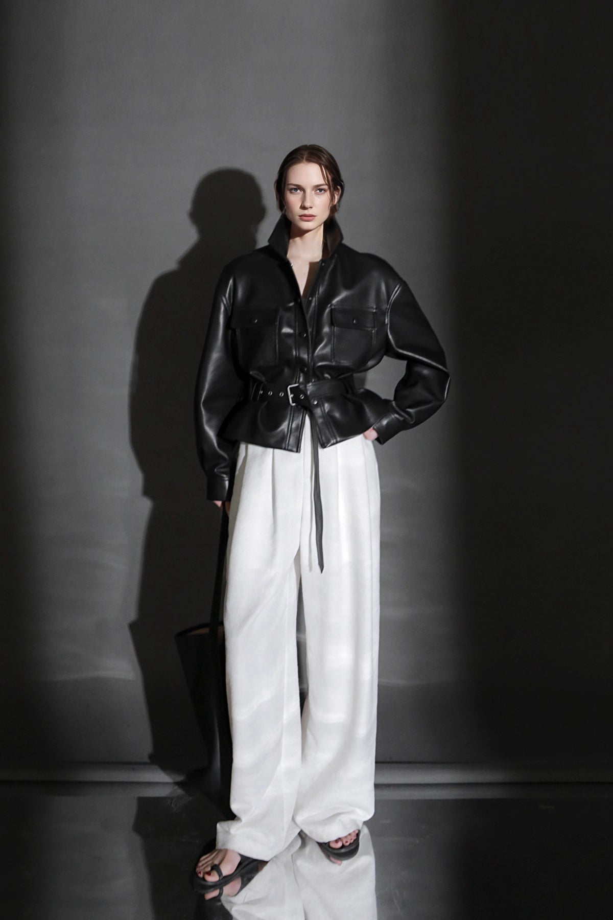 Polo Collar Genuine Lamb Leather Jacket