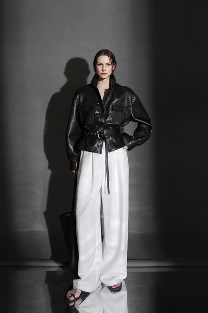 Polo Collar Genuine Lamb Leather Jacket