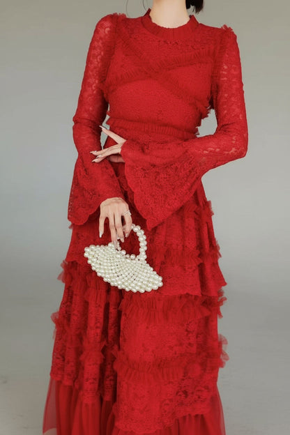 Penelope Lace Ruffle Maxi Dress