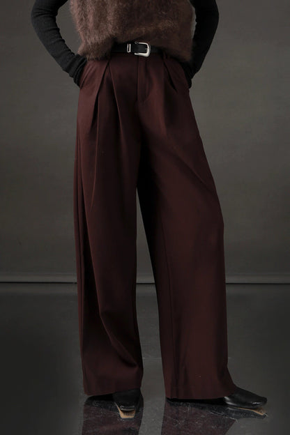 High-Waisted Wide-Leg Wool Blend Pants