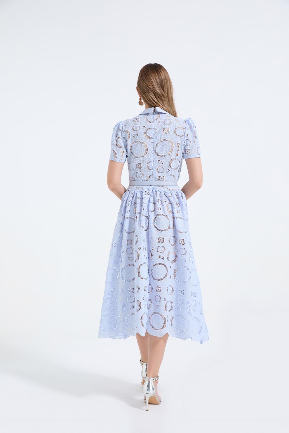 Elegant Lace Puff Maxi Dress
