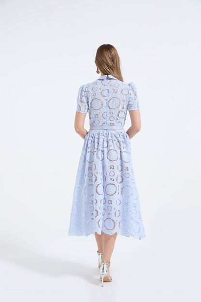 Elegant Lace Puff Maxi Dress