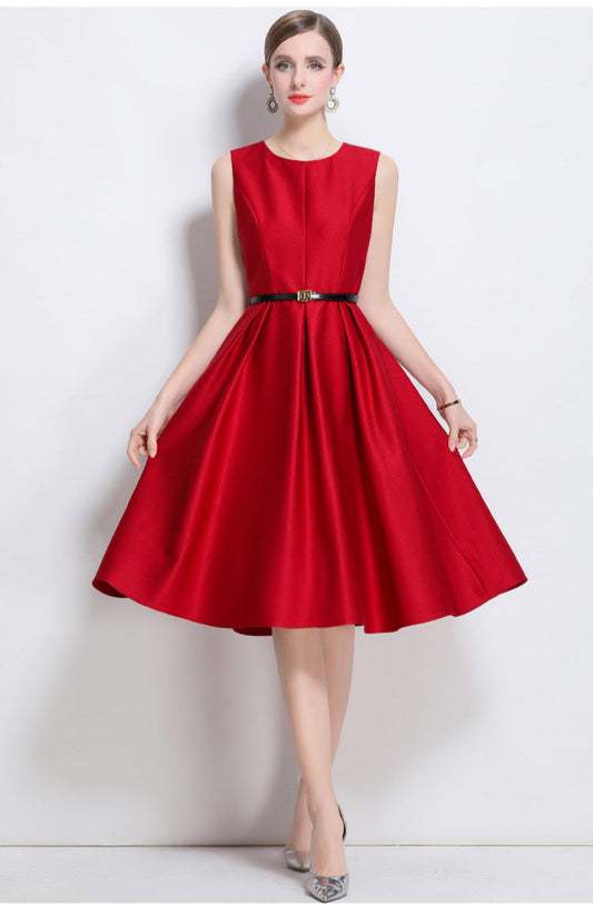 Elegant Sleeveless A-Line Dress in Red