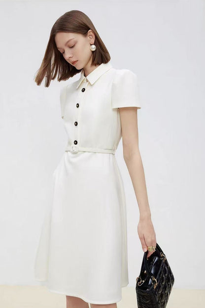 Ivory Midi Dress with Polo Collar