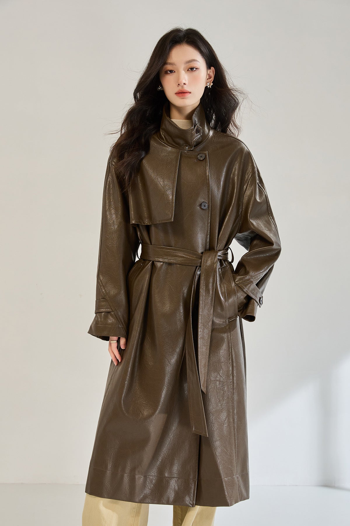 Retro Long Faux Leather Coat