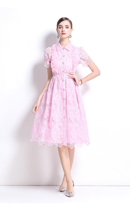 French Lace-Embroidered Midi Dress