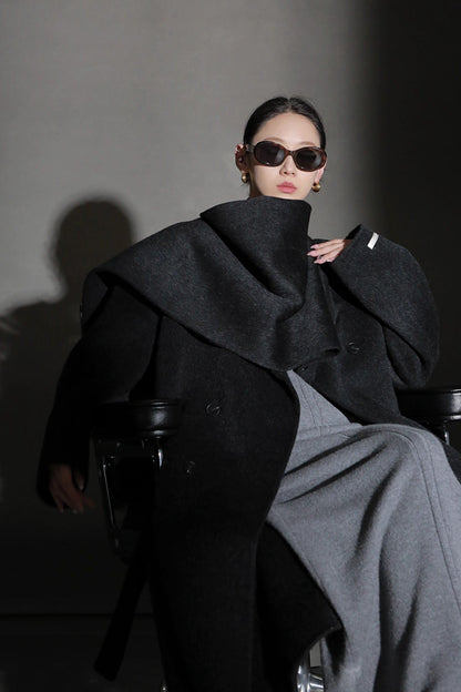 Luxury Lama Wool Blend Coat with Shawl Detail