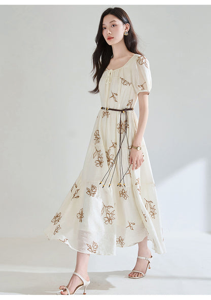 Seraphina Embroidered Square Neck Midi Dress