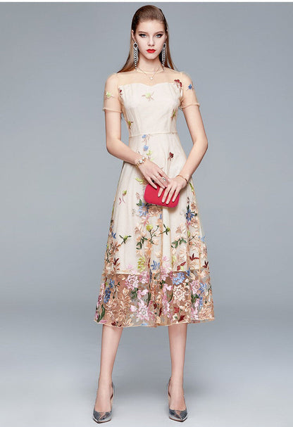Elegant Summer Dress with Colorful Embroidery