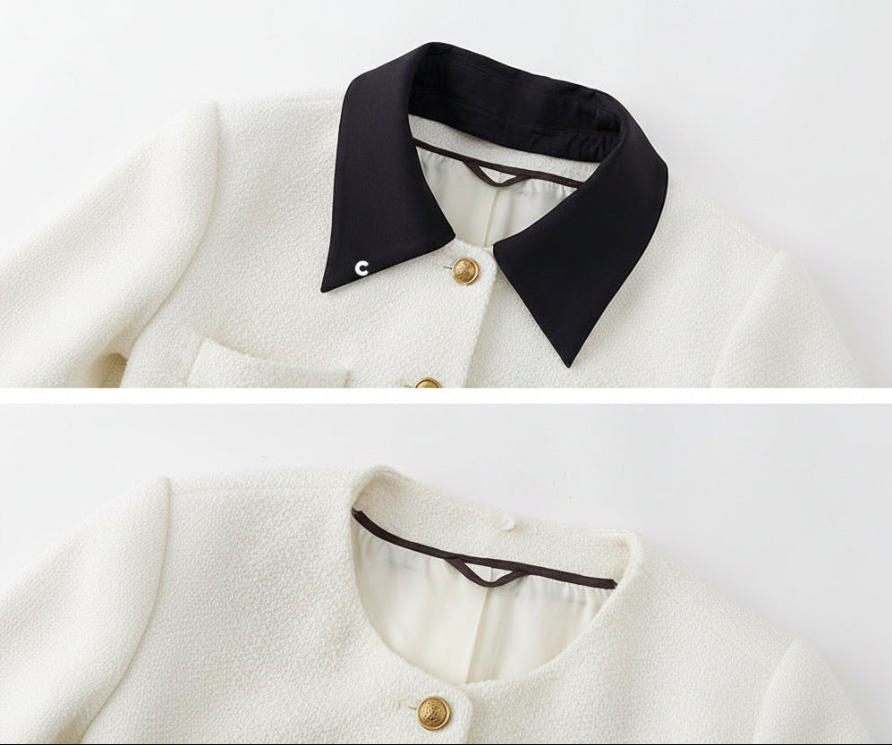 Wool Blend White Cropped Coat