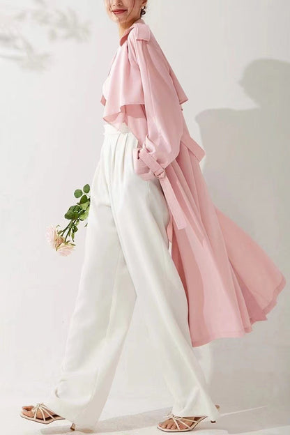 Pastel Blush Flowing Belted Trench Coat