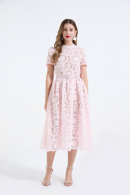 Elegant Lace Puff Maxi Dress