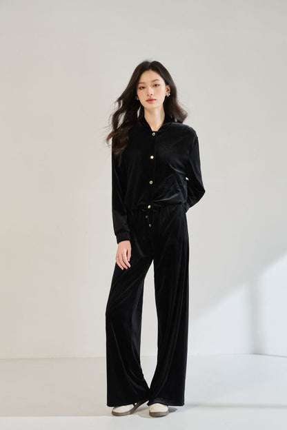 Velvet Pilot Jacket & Wide-Leg Pants Set