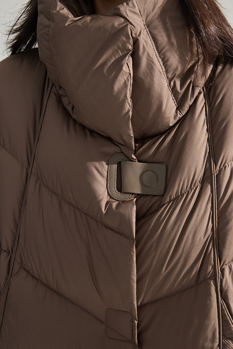 Minimalist Oversized Down Puffer Coat with Leather-Style Buttons