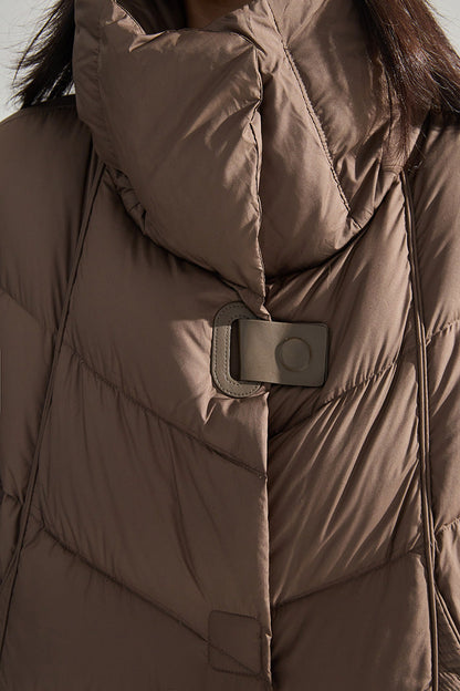 Minimalist Oversized Down Puffer Coat with Leather-Style Buttons