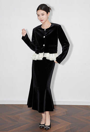 Velvet Elegance French Tailored Blazer & Mermaid Skirt Set