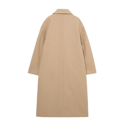Double-Breasted Cotton Blend Long Coat – Relaxed Fit, Lightweight Warmth