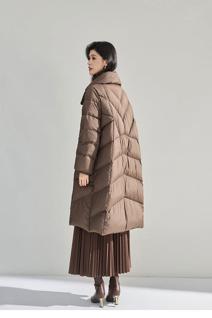 Minimalist Oversized Down Puffer Coat with Leather-Style Buttons