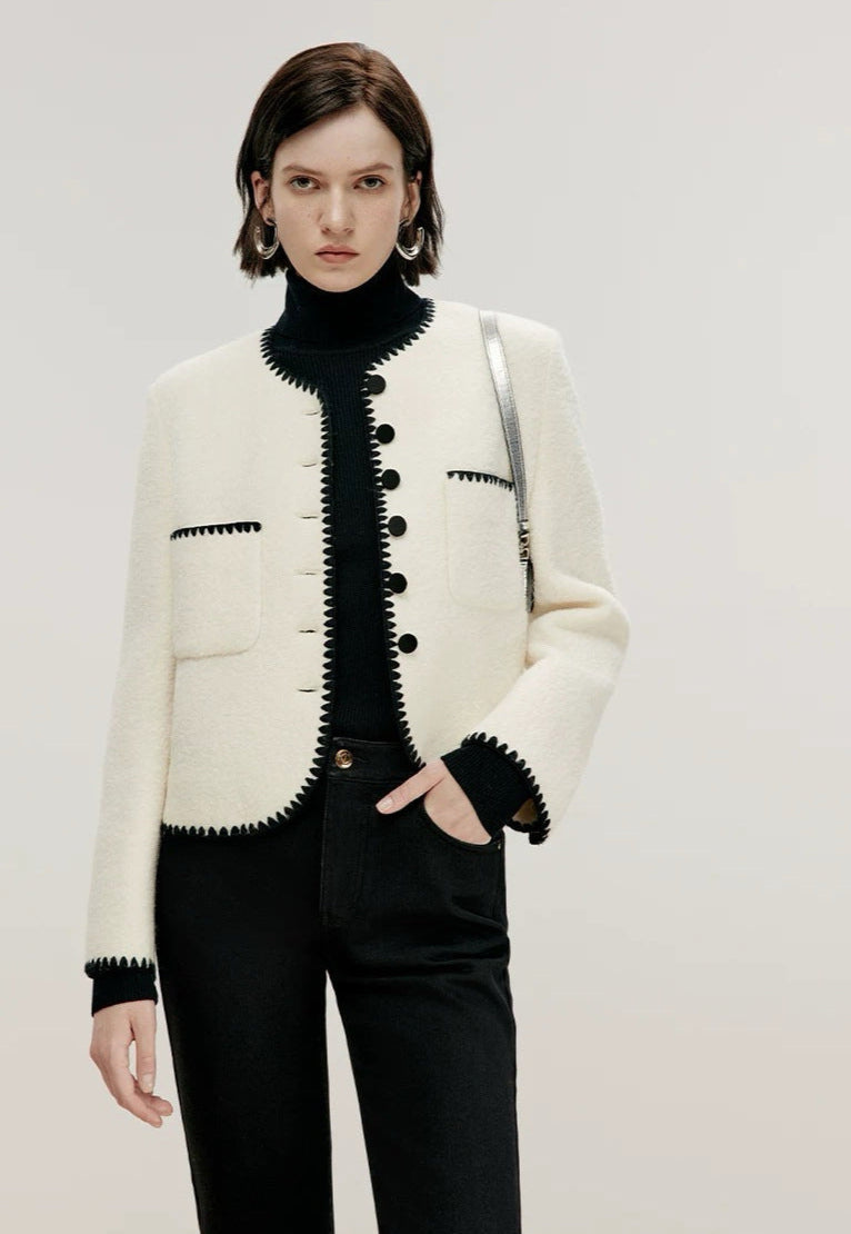 High-Quality Wool Contrast Detail Mini Jacket