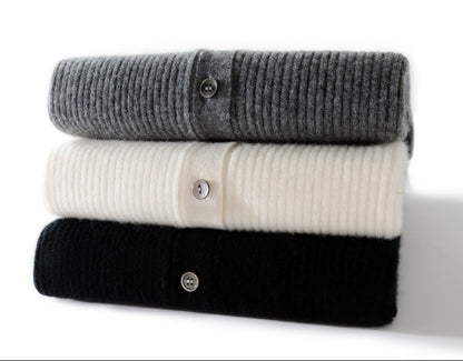 100% Pure Cashmere Polo Collar Cardigan – Long Sleeve, Classic Fit, Ultra-Soft