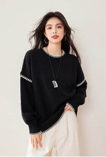 Black & White Color-Block Oversized Knit Sweater