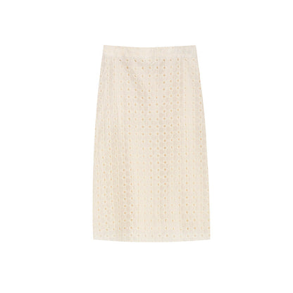 Elegant Geometry Ecru Tencel Top and Midi Top&Skirt