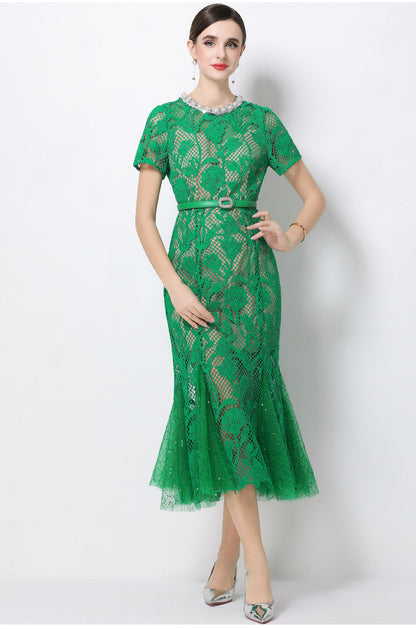 Emerald Lace Fishtail Maxi Dress