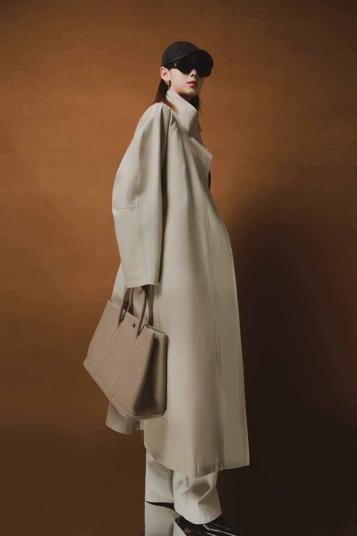 Draped Double-Breasted Tencel Trench Coat